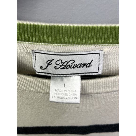 J Howard Dress Womens Large Knit Sweater Long‎ Sleeve Geeen Black Gray Cream - Picture 4 of 5